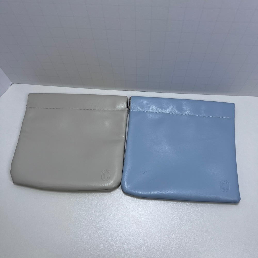 Squeeze Top Coin Purses Blue and Grey Vegan Leather Small Pouches lot of 2